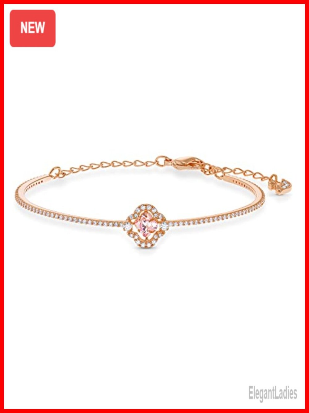 Swarovski Una Clover Crystal Bangle Bracelet Rose-Gold Tone Finish